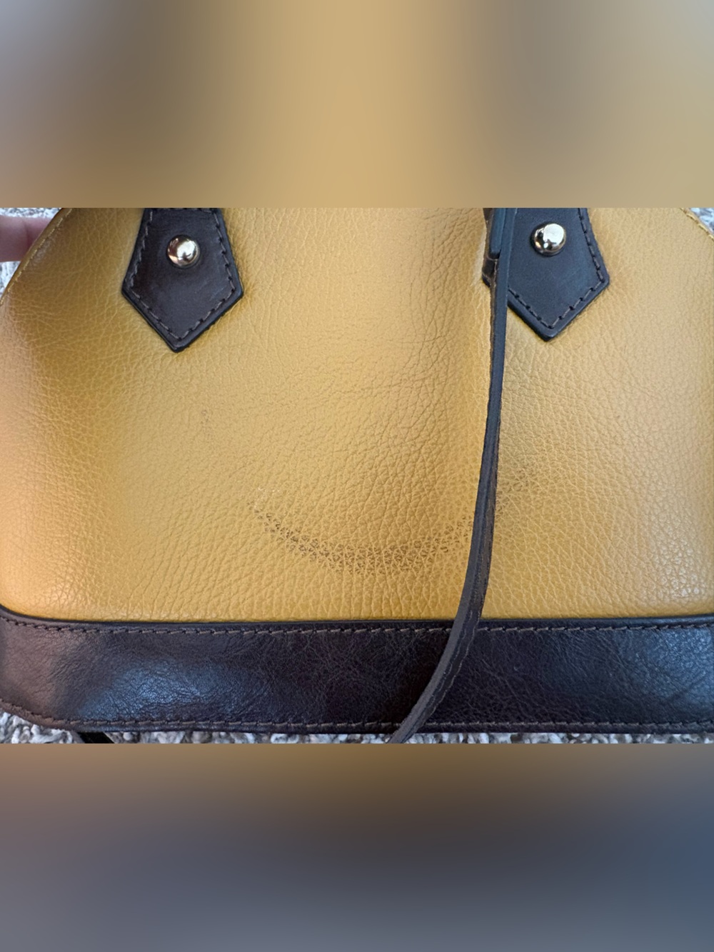 Women’s Mini Dome Satchel — Mustard Yellow with Dark Brown Trim - Picture 5 of 6